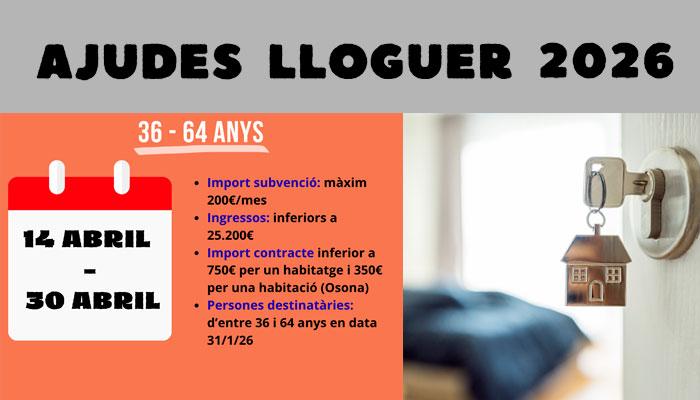 S’obre la convocatòria de subvencions al lloguer per a persones d’entre 36 i 64 anys
