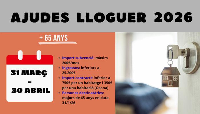 S’obre el termini de les subvencions al lloguer per a majors de 65 anys