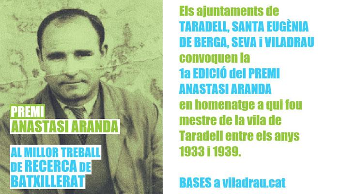 Viladrau 1er Premi Anastasi Aranda al millor treball de Recerca de Batxillerat